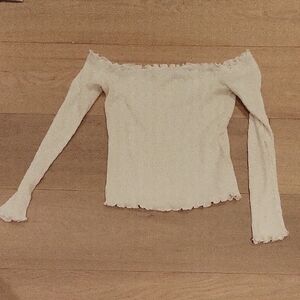 Off-Shoulder Cream Ribbed Top